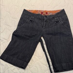 one 5 one Dark Gray Jean Shorts with Orange Waistband Detail